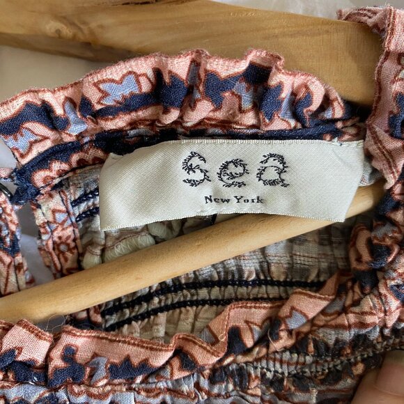 SEA New York Jasper Border Puff Sleeve Smocked Top Medium - Picture 5 of 7